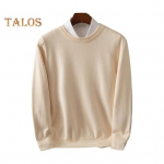 Meeste s&uuml;gistalvine kampsun &uuml;mmargune kaelus avarad pikad varrukad, kootud elastne puhas v&auml;rv &auml;ristiil soe kudum M beež