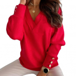 Naiste topid V-kaelusega pikkade varrukatega metallist n&ouml;&ouml;pidega k&auml;tised kudumistopid &uuml;hev&auml;rvilised pendeldamisstiilis lahtised kudumid M valge