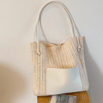 Suvine &otilde;lgedest naiste kootud &otilde;lakott Holiday Rattan Beach Bucket Patchwork Tote k&auml;ekott 34x9x33cm parkkoor