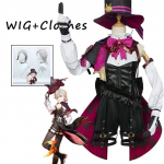 Lyney Cosplay Kost&uuml;&uuml;m Parukas Fontaine Lyney Nahast &Uuml;htlane M&uuml;ts Kleit L&uuml;hikesed Juuksed Seelik Kindad Riietus Saba Maagik L-(Costume+Wig)
