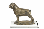 Rottweiler, Rott, Rottie - dog figurine, statue on white marble, trophy for Art-Dog dog show exhibition