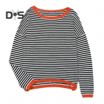 Naiste s&uuml;gistalvine kerge kudumine kampsun, kaelus, pikkade varrukatega triibuline kontrastv&auml;rviline vabaaja kootud pullover topsid S hall