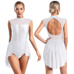 Naiste Ballett L&uuml;riline Tantsukost&uuml;&uuml;m Tantsur&otilde;ivad Seljapaljastusega L&auml;bipaistev V&otilde;rk S&auml;delevad Rhinestones V&otilde;imlemistrikoo Iluuisutamise Kleit S valge