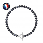 Bracelet - PERLINEA - V&eacute;ritable Perle de Culture d'Eau Douce 5-6 mm - Black Tahiti - Argent 925 - 18 cm