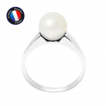 PERLINEA - Bague V&eacute;ritable Perle de Culture d'Eau Douce Ronde 8-9 mm - Colori Blanc Naturel - Or Blanc - Bijou Femme