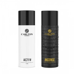 Carlton London Combo Active + Incense Deo I Sets of 2 I150ml Each I Long lasting with Vanilla Cedar White Musk best for Men Husband Boys