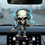 Unikaalne pealuu akr&uuml;&uuml;list autoornament &ndash; ​​2D lame multikas, sobib ideaalselt auto sisekujunduseks, 3,15 x 2,165 tolli Unique Skull Design