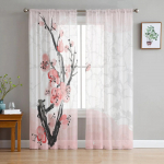 Roosade kirsi&otilde;ite lillet&uuml;llist &otilde;hukesed kardinad elutoa kaunistamiseks aknakardin magamistoa voile organza eesriiete jaoks W135 x H115cm x1&Rod Pocket