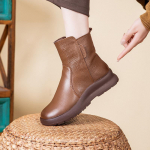 Naiste talveplatvormiga lumesaapad, soe karusnahast vooder, madala paksuse plokkkontsaga pahkluu saapad, t&otilde;mblukuga nahast libisemiskindlad k&otilde;ndivad l&uuml;hikesed saapad naistele 38 tumepruun v&auml;rv