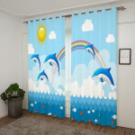 2 tk Ookeaniteema Kalakujutisega Kardinad, Vardatasku Dekoratiivsed Aknakatted Aknakatted Magamistoa Elutoa Kodukaunistuseks 140W160H(CM)55x63in&Grommet Top