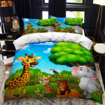Multikas loomaaia loomadega voodipesukomplekt Poistele T&uuml;drukutele &Uuml;he-/Kahekohaline Suurus Tekikate Padjap&uuml;&uuml;r Voodi Lapsed T&auml;iskasvanud Mood Kodutekstiil 70x133cm 2pcs green