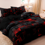 Kaasaegne tekikoti komplekt 1*Tekikott+2*Padjap&uuml;&uuml;ri Punane Ruuduline 3D Prindiga Voodipesukomplekt Pehme Mugav Tekikott Magamistoa jaoks 135X200cm