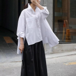 Kevadine ja s&uuml;gisene uus valge s&auml;rk naiste Korea versioon lahtine suures suuruses jope pikkade varrukatega ebaregulaarne s&auml;rk S valge