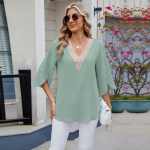 YYFS naistemood vabaaja suve kevade &uuml;hev&auml;rvilise tr&uuml;kiga l&uuml;hikeste varrukatega V-kaelusega pluusid ja s&auml;rgid S must