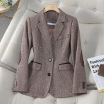 S&uuml;gisene Retro Splice Plaid Sequins Bleiserid Mantel naistele Pruun Elegantne Business Vintage Naiste &uuml;likonnajope L