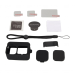 Action kaamera silikoonist varruka&uuml;mbris karastatud klaasist kile objektiivi kate Laadimise k&uuml;ljekaane komplekt, must