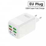 150 W 6 pordiga PD QC 3.0 USB C kiirlaadija Super Type C mobiiltelefoni laadija adapter Iphone Xiaomi Samsung Huawei jaoks valge