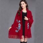 S&uuml;gis-talvine paks soe sall tikitud naiste varrukad tutiga v&auml;lismantel jope one size punane