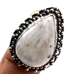 Rainbow Moonstone Gemstone Handmade Ethnic Birthday Gift Jewelry Ring 8 o2d54