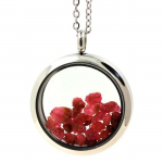 Collier - Pierres et Min&eacute;raux - Spinelle brut - M&eacute;daillon 20 mm - Acier inoxydable - Argent&eacute; h&otilde;be