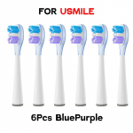 6 tk Hambaharja pea, sobilik Usmile elektrilisele hambaharjale, vaakumpakend, pleekivad harjased lilla
