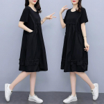 Stiilne naiste lahtine kleit Suvine saabumine Korea versioon Vanust v&auml;hendav keskmise pikkusega kleit XXXXL must