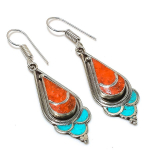 Tibetan Turquoise, Coral Handmade Jewelry Earring 2.29 j1z24