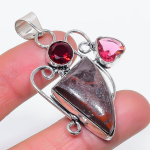 Lake Superior Agate, Garnet Handmade 925 Sterling Silver Pendant 2.17 p1f07