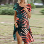 L&uuml;hikeste varrukatega boheemlaslik kleit naistele, vabaaja ja lahtise l&otilde;ikega suvine suviline lilleline kleit taskutega L must