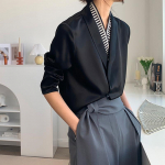 Naiste prantsuse kraega pikkade varrukatega &uuml;hev&auml;rviline s&auml;rk - Korea stiil S must