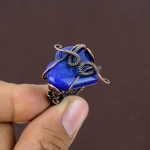 Lapis Lazuli Handmade Copper Wire Wrap Jewelry Ring Size 4 b0b21