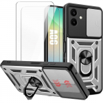 2 Verres Tremp&eacute;s + Coque pour Samsung Galaxy A06, Argent&eacute; Antichoc Cache Cam&eacute;ra Anti-Rayure Rigide