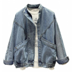 Kevadine Denim Bomber jakk Naiste l&uuml;hike nahkhiirte varrukatega lahtised poolhooaja teksad T&ouml;&ouml;riistad Naise mantel Uued &uuml;ler&otilde;ivad Naiste riided XS sinine