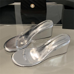 Suvised PVC L&auml;bipaistvad Kiilud Kontsad Naiste Sussid Peo Pl&auml;tud Lihtsad Kingad Zapatos De Mujer 35 valge