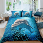 Delfiini tekikottide komplekt 3D Kala Sinises Meres Armsad Loomad Kuninganna Kuningas Twin T&auml;issuurus Voodipesu komplekt Lastele Poiss T&uuml;druk Tekikoti kate 150x200cm 3pcs