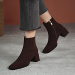Moodsad Vintage Suede Naiste pahkluusaapad Moodsad Paksude Kontsad L&uuml;hikesed Saapad S&uuml;gis Talv Naiste Kingad 35 pruun