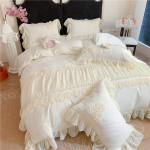 4 tk Korea printsessi stiilis lilled pits volangidega voodipesukomplekt Queen King tekikott voodiseelik/voodilina/pinguldatud voodilina padjap&uuml;&uuml;r Queen size 4pcs
