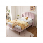 Polsterdatud voodi - MUVOE - 90x200 cm - Roosa samet - Lippidest alus - 1-kohaline roosa