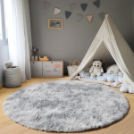 Pehme siidine &uuml;mmargune kohev diivani piirkonna vaip elutuppa laste magamistuppa kohev p&otilde;randamatt soe kodu kaunistus lemmiklooma matt hall Diam80cm(31.5inch) helehall v&auml;rv