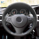 Braids on Steering Wheel For BMW M Sport M3 E90 E92 E93 E81 E82 E87 X1 E84 Car Steering Wheel Leather Cover Black-red blue line