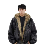 BeatStreet Ameerika stiilis meeste polsterdatud jakid PU nahk Kahepoolne kunstkarusnahk Fliis Paksenenud &Uuml;hev&auml;rviline Lahtine Meeste mantlid Trend Asian Size M must