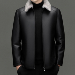 Meeste talvine vabaaja lambanahast sulejope - soe, paks, keskealise isa mantel 180/XL must