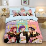3 tk/komplekt K-Pop voodipesukomplekt Demon Hunters V&auml;rviline tr&uuml;kk Pol&uuml;ester &Uuml;li&otilde;pilaste &uuml;hiselamu Voodilina Tekikott Laste kingitus Kodutekstiil EU Single(135*200cm)3pcs