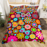 70ndate retro ps&uuml;hhedeelne lilleline tekikott boheemlaslik eksootiline abstraktne lillane voodipesukomplekt kuninganna mikrokiud groovy lilleline tekikate 150*200cm 3pcs