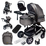 BAZARLAND30.Poussette 3 en 1 set complet avec si&egrave;ge auto -- Poussette combin&eacute;e - pneus pleins - Sac &agrave; langer. Gris hall