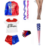 T&uuml;drukute Harley Squad Monster S&auml;rk Quinn Kost&uuml;&uuml;m Tr&uuml;kitud Jakk S&auml;rk P&uuml;ksid Kindad Suicide Quinn Cosplay Halloweeni Kost&uuml;&uuml;m 150 red