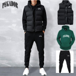 Meeste uus s&uuml;gis-talvine allahindlus &uuml;hev&auml;rviline kirjadega tr&uuml;kitud kapuutsiga pusa + vest + p&uuml;ksid vabaaja spordipaari 3-osaline komplekt 2XL black