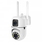 AIOOK WIFI turvakaamera v&auml;listingimustes veekindel HD 8MP 4K kahe objektiiviga videosalvesti Kahesuunaline heli sisetelefon &Ouml;ise n&auml;gemisega PIR tuvastamise IP CCTV Dual Lens Camera+128GB