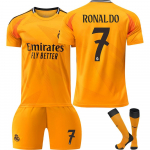 Laste p&auml;ris Real Madrid Ronaldo jalgpallis&auml;rgi komplekt kollane treeningm&auml;ngu spordir&otilde;ivad 100-110 CM valge