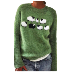 Naiste pikak&auml;eline &uuml;mmarguse kaelusega kampsun mitmev&auml;rvilise geomeetrilise mustriga pehme kootud pullover kerge vabaaja top XL roheline